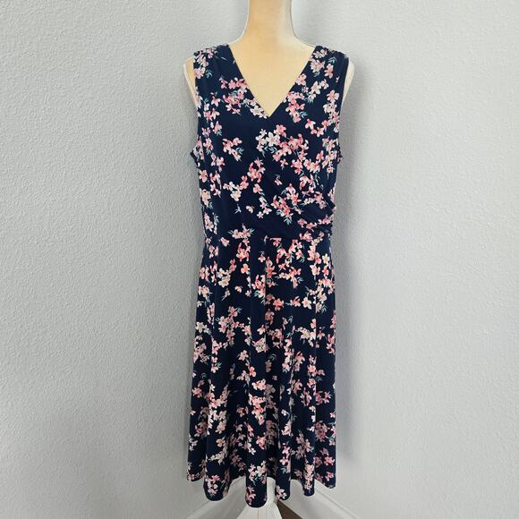 Jessica Howard Women's Size 16 Sleeveless Navy & Pink Floral Spring Dress - Picture 1 of 11